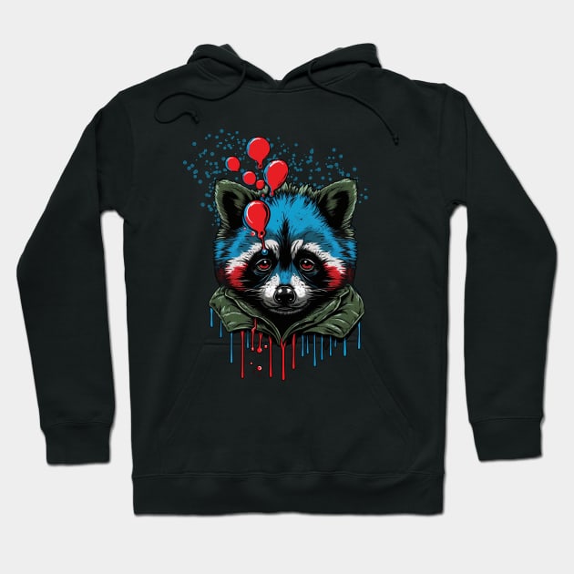 Cute Raccoon with Colorful Painted Face and Balloons Hoodie by RailoImage